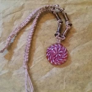 Hemp pink glass pendant choker necklace